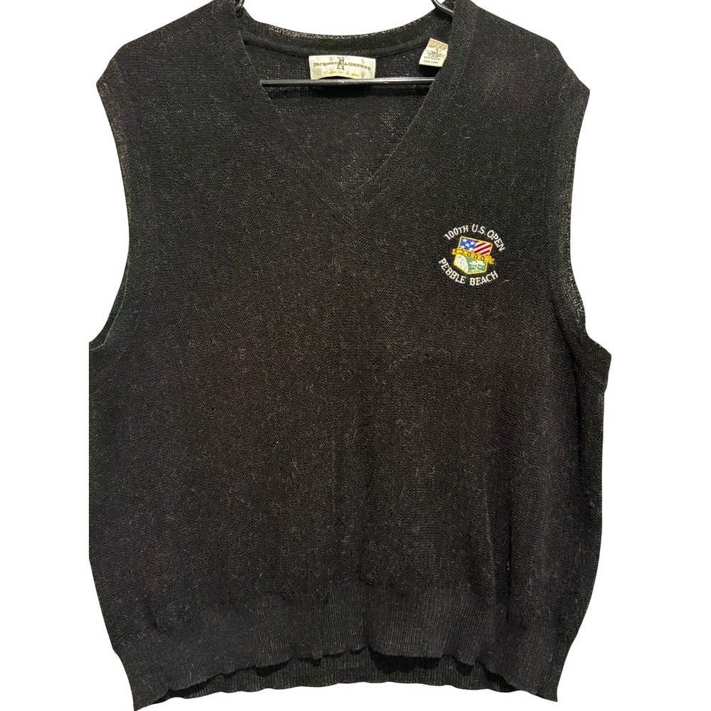 Fairway & Greene 100th US Open Pebble Beach 2000 Alpaca Sweater Vest Black L